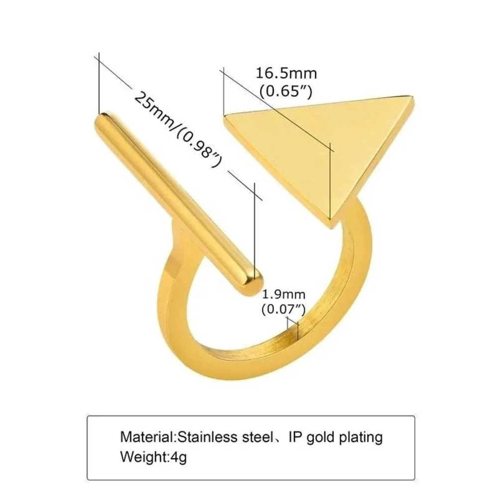 Geometric Triangle Bar Ring Gold Stainless Steel Band Minimalist Women‎ Size 6.